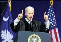  ?? MEG KINNARD — THE ASSOCIATED PRESS ?? President Joe Biden speaks at commenceme­nt exercises for South Carolina State University on Friday in Orangeburg. He pledged to move ahead on measures involving voting rights and police reform.