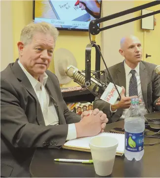  ?? STAFF FILE PHOTO, LEFT, BY PATRICK WHITTEMORE; ABOVE, BY JIM MAHONEY ?? AMBITIOUS: While incumbent Lt. Gov. Karyn Polito, left, is running unopposed, candidates Jimmy Tingle, above left, and Quentin Palfrey, seen debating in the Boston Herald Radio studio last month, vie for the Democratic position.