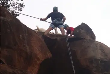  ?? Photo supplied ?? David Kinsler and Kyle Johnston of the Rhodes University Mountain Club were asked by a farmer to rescue some goats that were stuck on a ledge on a farm near Tarkastad.