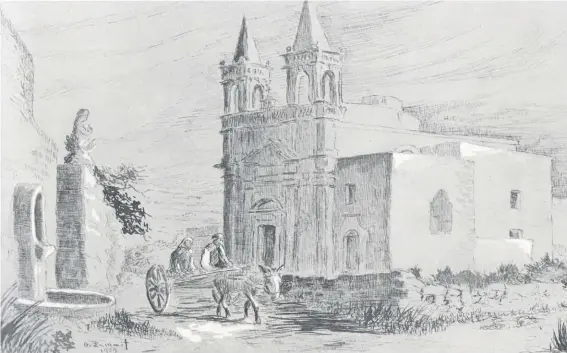  ??  ?? A sketch of the church dedicated to Our Lady of Mount Carmel in Ta’ Ħamet, Gozo by George Zammit