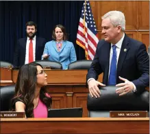  ?? RICKY CARIOTI — THE WASHINGTON POST ?? Rep. James Comer (R-KY.), chairman of the House Oversight Committee, speaks to Rep. Lauren Boebert (R-colo.).