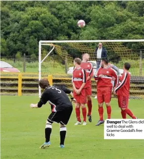  ??  ?? Danger The Glens did well to deal with Graeme Goodall’s free kicks