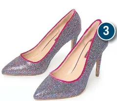  ??  ?? 3. Dorothy Perkins Multi Coloured Glitter Emily Pointed Court Shoes, £13.50.