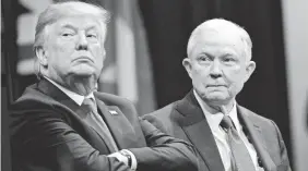  ??  ?? President Trump and Attorney General Jeff Sessions at the FBI National Academy graduation ceremony last month. EVAN VUCCI, AP