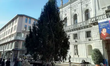  ??  ?? L’albero di Palazzo Moroni Sarà acceso il 1. dicembre. Sotto, ci sarà una cassetta per raccoglier­e fondi pro-alluvionat­i