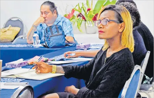  ?? Picture: JONA KONATACI ?? Bulou Caeway (right) takes notes during the fashion masterclas­s workshop in Suva yesterday.