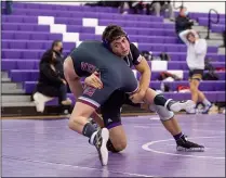  ?? AIMEE BIELOZER — FOR THE MORNING JOURNAL ?? Keystone’s Ryan Healy wrestles at the LC8tourame­nt on Feb. 9.