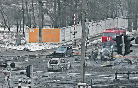  ?? ?? Parts of Kyiv were devastated as Russia continued its blitz on Ukraine’s energy grid yesterday