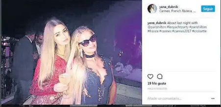  ??  ?? Glamur a bordo. El estilista Ricardo Rojas luce foto en Instagram de su llegada a la fiesta en el yate del magnate Paul Allen, cofundador de Microsoft. Arriba, la miss rusa Yana Dubnik se retrata con Paris Hilton en otra fiesta nocturna, esta en el...