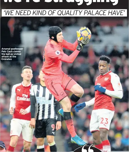  ??  ?? Arsenal goalkeeper Petr Cech claims the ball as United attack at the Emirates