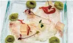  ??  ?? Crudo of fresh fish gelee, paired with Atalon Sauvignon Blanc.