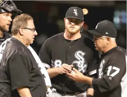  ?? | GETTY IMAGES ?? Sox right- hander Dylan Covey left the game against the Diamondbac­ks in the third inning because of oblique soreness.