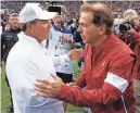  ?? MICKEY WELSH/MONTGOMERY ADVERTISER ?? Over two days, Jimbo Fisher and Nick Saban had pointed words for each other.