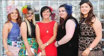  ??  ?? Eimear Hughes, Dearbhla Anderson, Pauline Morgan, Aoife Carr and Claire Hughes-Rafferty at the dual race day at Dundalk Stadium.