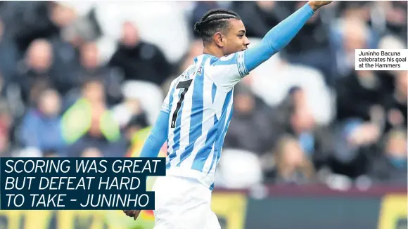  ??  ?? Juninho Bacuna celebrates his goal at the Hammers