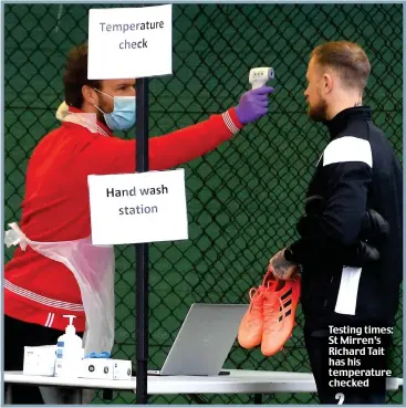  ??  ?? Testing times: St Mirren’s Richard Tait has his temperatur­e checked