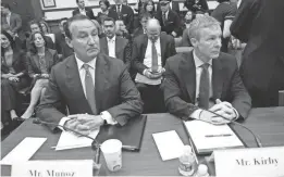  ?? ASSOCIATED PRESS ?? United Airlines CEO Oscar Munoz (left) and United Airlines President Scott Kirby prepare to testify before a House Transporta­tion Committee oversight hearing Tuesday.