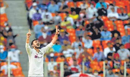  ?? BCCI ?? Axar Patel returned figures of 6/38 to help India skittle out England for 112 on Day 1 of the third Test in Ahmedabad on Wednesday.