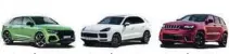  ??  ?? Audi RS Q8 tiptronic 600 CV 250 km/h 13,7 l 606 l 155.510 €
Porsche Cayenne T 549 CV 286 km/h 13,6 l 745 l 163.328 €
Jeep G. Cherokee 6.2