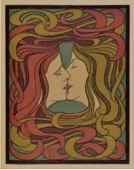  ??  ?? Schöner Jugendstil, geschlecht­lich uneindeuti­g: Peter Behrens’ „Der Kuss“(Farbholsch­nitt, 1898)