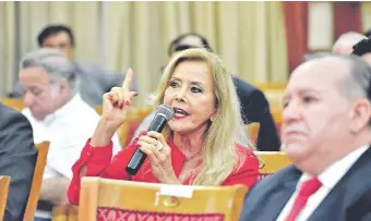  ??  ?? Esta semana se definirá si la senadora Mirta Gusinky (samaniegui­sta) sigue en su banca o es expulsada por vacunación irregular anticovid. Son intensas las negociacio­nes políticas.