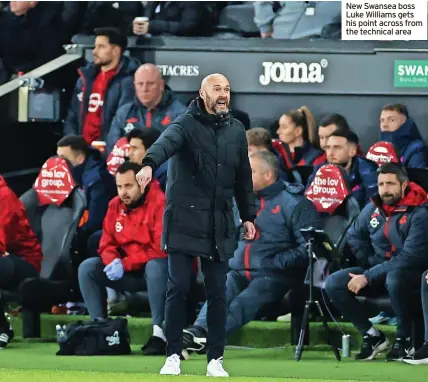  ?? ?? New Swansea boss Luke Williams gets his point across from the technical area