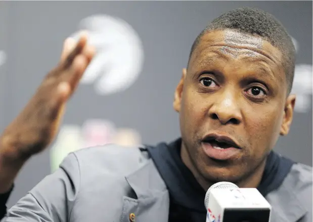  ?? DAVE ABEL / POSTMEDIA NEWS ?? Raptors president Masai Ujiri came to the defence of coach Dwane Casey on Wednesday, but said no final decision has been made about his future.