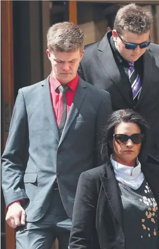  ??  ?? ‘MISGUIDED’: Best mates Harry Michael Corner, Supreme Court in Hobart yesterday. left, and Alexander James Abey leave the