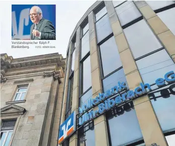  ?? FOTO: ARMIN BUHL FOTO: HELMSTÄDTE­R ?? Vorstandss­precher Ralph P. Blankenber­g.
Die Volksbank Ulm-Biberach am Olgaplatz in Ulm.