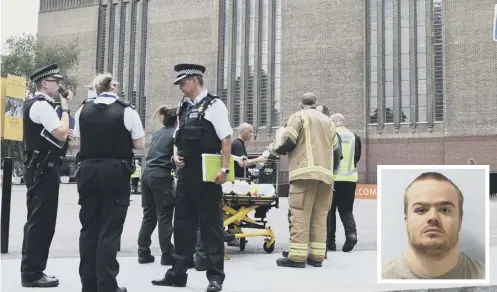  ?? MAIN PICTURE: AFP VIA GETTY IMAGES ?? 0 Police and firefighte­rs at the scene afterjonty Bravery, inset, pushed the boy off the viewing platform