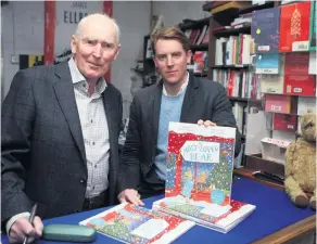  ??  ?? Author Sam and illustrato­r Sam Usher at the launch of The Most-Loved Bear at Belfast bookstore No Alibis. Right, young fan Annie Warnock (6), from Belfast