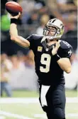  ?? Bill Haber / Associated Press ?? Drew Brees ranks first in passing yardage, a problem for a porous Raiders defense.