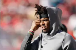  ?? AP Photo/Ben Margot, File ?? ■ Carolina Panthers quarterbac­k Cam Newton stands on the sidelines Oct. 27, 2019, during the second half of an NFL game against the San Francisco 49ers in Santa Clara, Calif. Jameis Winston, Jadeveon Clowney and Newton didn’t have to wait long at all to find homes in the NFL when left college. The three former No. 1 overall draft picks are finding things moving much more slowly as they search for new homes or contracts this offseason.