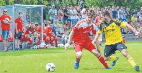  ?? FOTO: PETER SCHLIPF ?? Kevin Bernecker (l.) kann mit seinem TSV Adelmannsf­elden die Sensation noch toppen.