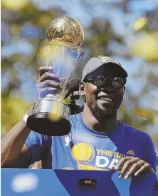  ?? ap photo ?? MAKING HIS MOVE: Kevin Durant is doing what he hopes will bring another title parade next season by becoming an unrestrict­ed free agent so Golden State can restructur­e his deal to keep the Warriors together.
