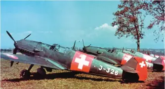  ??  ?? ■ Before the war, the Swiss Air Force had purchased Messerschm­itt Bf 109 Ds and Es. The Messerschm­itt 109 Es, seen here, were in need of replacemen­t and the episode at Dübendorf provided an opportunit­y for the Swiss to obtain the later ‘G’ model.