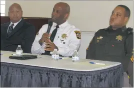  ?? STAFF PHOTO BY ANDREW RICHARDSON ?? Sheriff Troy Berry (D) addresses the audience during a community forum on Saturday at the Metropolit­an United Methodist Church in Indian Head.