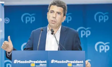  ?? GERMÁN CABALLERO ?? Carlos Mazón, el pasado viernes, en el anuncio que se presentará a prresidir el PPCV.