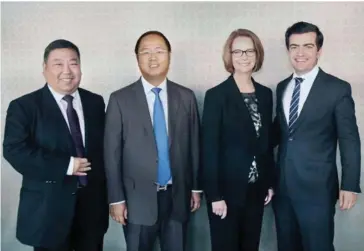  ??  ?? Huang Xiangmo (second from left) with Ernest Wong, former prime minster Julia Gillard and Sam Dastyari. Mr Huang has provided large donations to the major political parties.