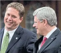  ?? ADRIAN WYLD/THE CANADIAN PRESS ?? Trudeau painting Conservati­ve leader Andrew Scheer, left, as Stephen Harper with a smile may bear fruit, Tim Harper writes.