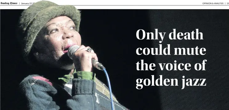  ?? Picture: WATSON MCOTELI ?? SOUL AND SPIRIT: Legendary jazz and blues singer Thandi Klaasen has died in Johannesbu­rg at the age of 85 after developing pancreatic cancer