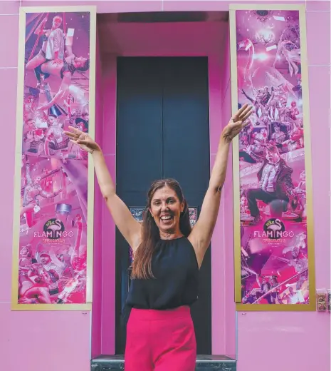  ?? ?? Sue Porrett at Broadbeach venue Pink Flamingo, which is taking its show on tour. Picture: Glenn Campbell