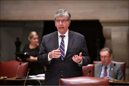  ?? NY SENATE PHOTO ?? State Sen. Neil Breslin, D-Bethlehem, speaks on the floor during the first day of the 2020sessio­n.