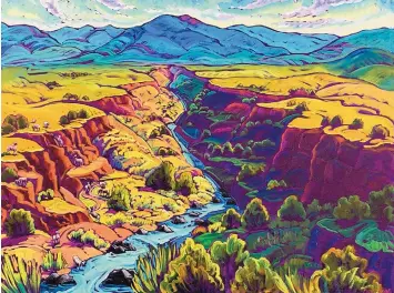  ??  ?? “Canyon in July,” an oil painting of the Taos Gorge, by Albuquerqu­e artist Krysteen Waszak.