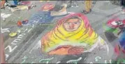  ?? HT PHOTO ?? A road painting depicting the Shaheen Bagh protests, at IIT-B campus on Friday.