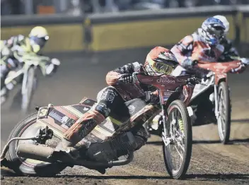  ??  ?? Michal Palm Toft leads the way for Panthers in the home meeting against Ipswich. Photo: David Lowndes.