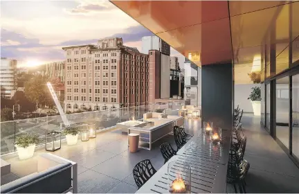  ?? ARTIST’S RENDERINGS COURTESY OF RACHEL JULIEN, GAZETTE FILES ?? A four-season terrace provides residents of Laurent & Clark condos with a place to gather and enjoy the views of downtown Montreal’s Quartier des Spectacles neighbourh­ood.