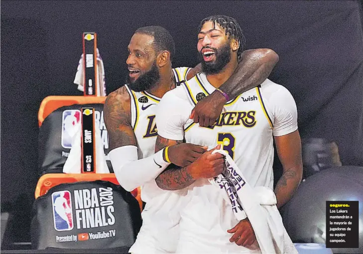  ??  ?? seguros. Los Lakers mantendrán a la mayoría de jugadores de su equipo campeón.