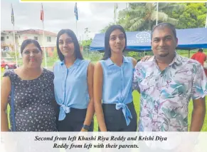  ?? ?? Second from left Khushi Riya Reddy and Krishi Diya Reddy from left with their parents.