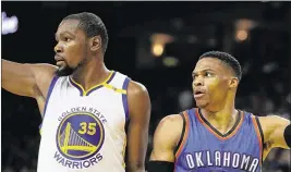  ?? GETTY IMAGES ?? Kevin Durant and former teammate Russell Westbrook have a chilly relationsh­ip and haven’t planned pregame pleasantri­es when the Warriors visit.